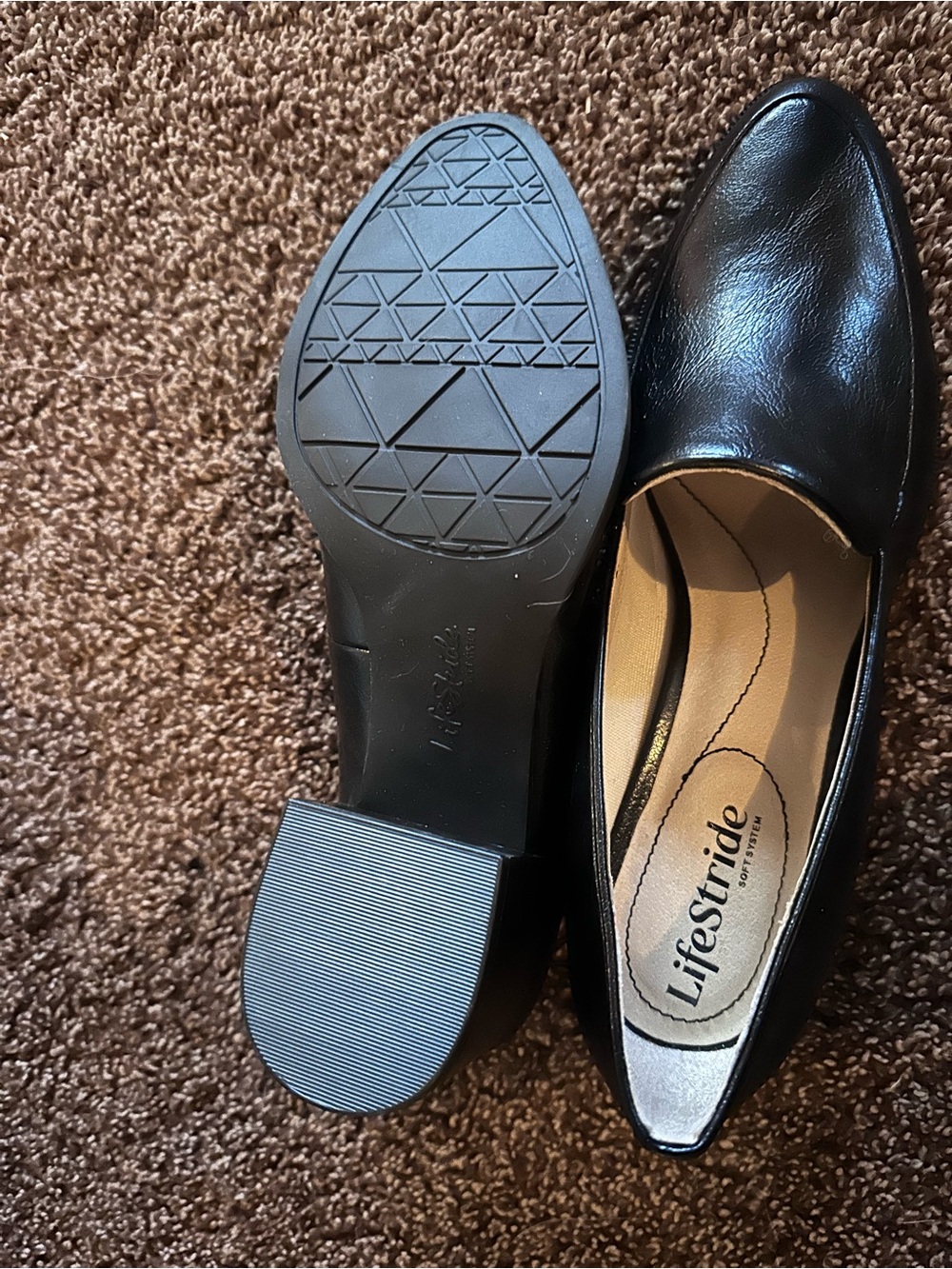 NWOT Life Stride Black Leather Block Heel Loafer
